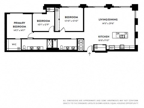 Floor plan for 3 beds, 2 baths, 1767 sqft