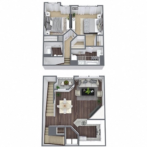 Floor plan for 2 beds, 2 baths, 1165 sqft