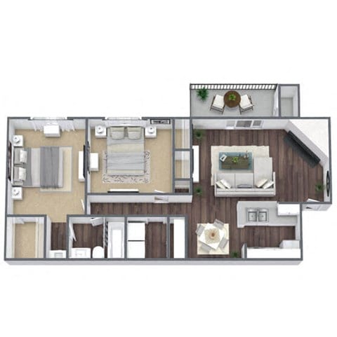 Floor plan for 2 beds, 1 bath, 904 sqft