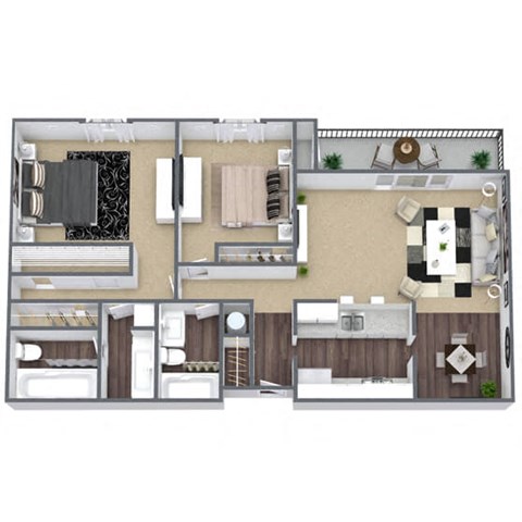 Floor plan for 2 beds, 2 baths, 1150 sqft