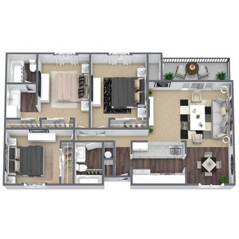 Floor plan for 3 beds, 2 baths, 1350 sqft