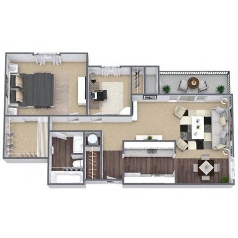 Floor plan for 1 bed, 1 bath, 950 sqft