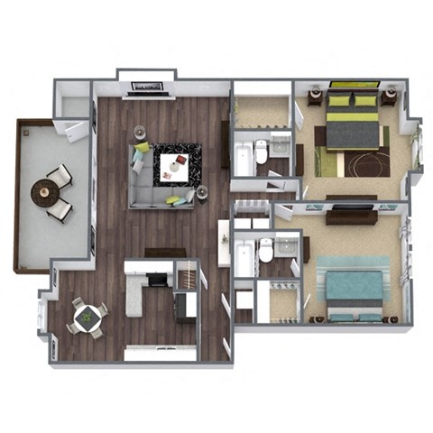 Floor plan for 2 beds, 2 baths, 1294 sqft