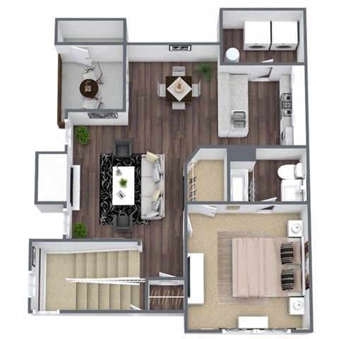 Floor plan for 1 bed, 1 bath, 756 sqft