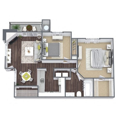 Floor plan for 2 beds, 1 bath, 780 sqft
