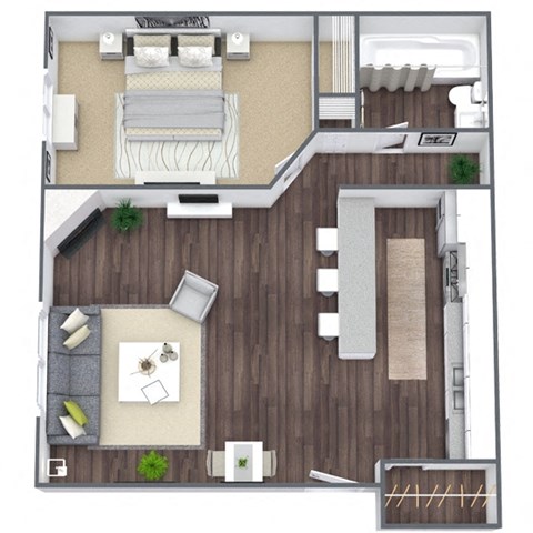 Floor plan for 1 bed, 1 bath, 550 sqft