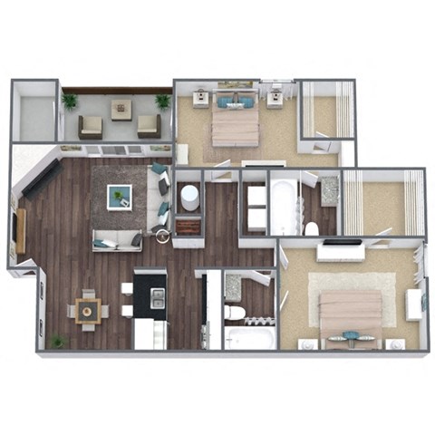 Floor plan for 2 beds, 2 baths, 1080 sqft