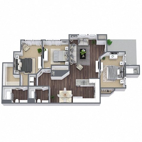 Floor plan for 3 beds, 2 baths, 1190 sqft