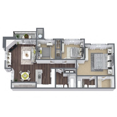 Floor plan for 3 beds, 2 baths, 1010 sqft