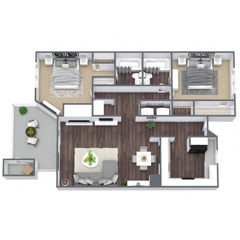 Floor plan for 2 beds, 2 baths, 1190 sqft