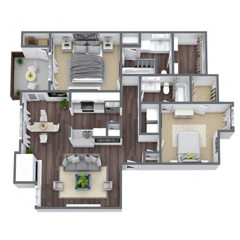 Floor plan for 2 beds, 2 baths, 980 sqft