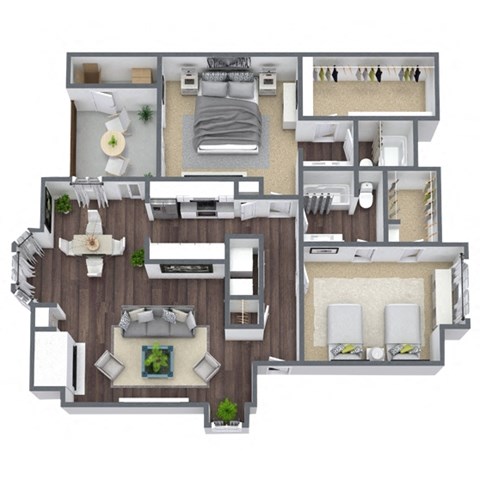 Floor plan for 2 beds, 2 baths, 1085 sqft