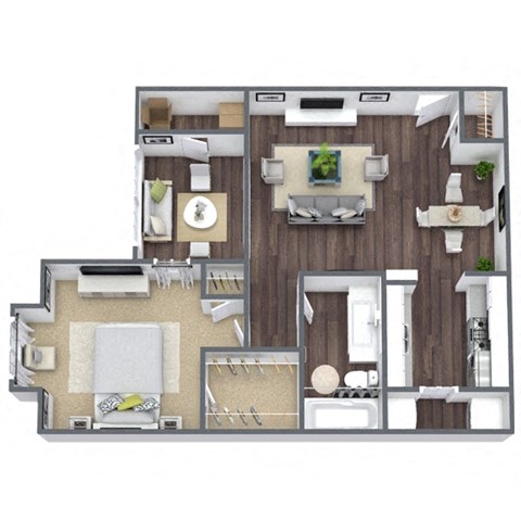 Floor plan for 1 bed, 1 bath, 714 sqft