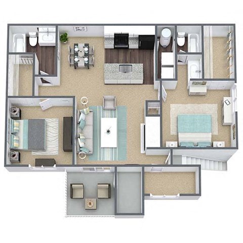 Floor plan for 2 beds, 2 baths, 866 sqft