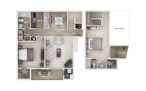 Floor plan for 2 beds, 2 baths, 1102 sqft