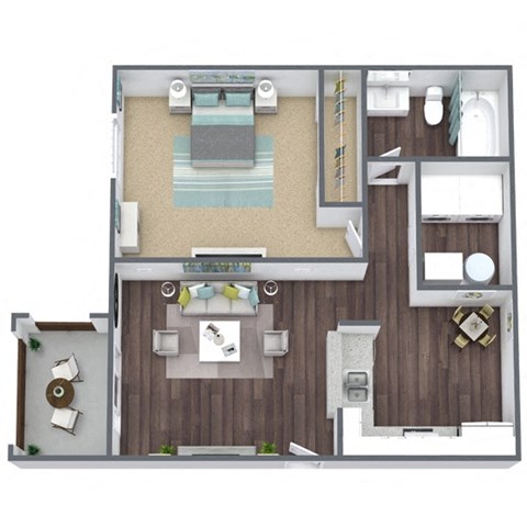 Floor plan for 1 bed, 1 bath, 650 sqft