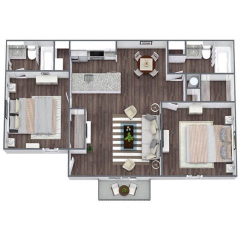Floor plan for 2 beds, 2 baths, 810 sqft