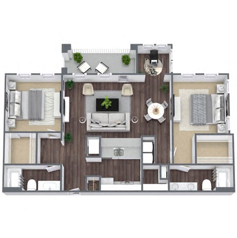 Floor plan for 2 beds, 2 baths, 1296 sqft