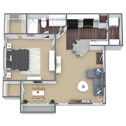 Floor plan for 1 bed, 1 bath, 624 sqft