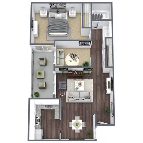 Floor plan for 1 bed, 1 bath, 700 sqft