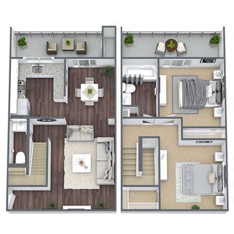Floor plan for 2 beds, 1.5 baths, 1011 sqft