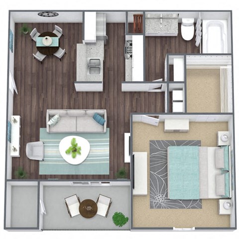 Floor plan for 1 bed, 1 bath, 617 sqft