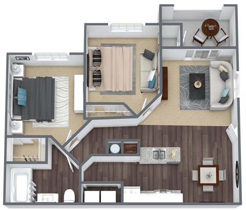Floor plan for 2 beds, 1 bath, 872 sqft