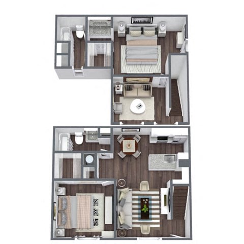Floor plan for 2 beds, 2 baths, 885 sqft