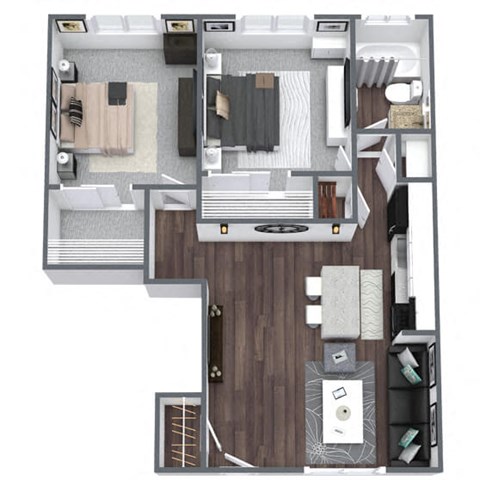 Floor plan for 2 beds, 1 bath, 650 sqft