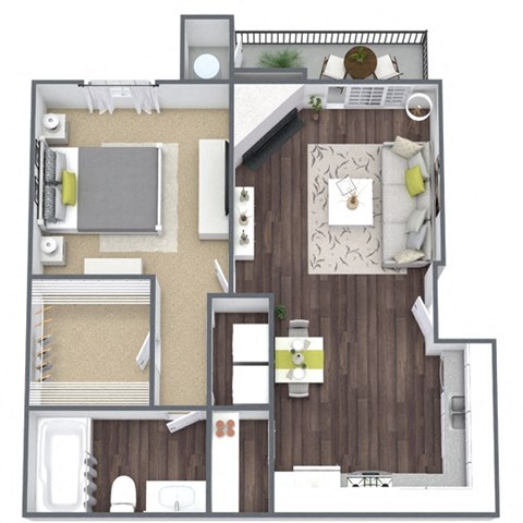 Floor plan for 1 bed, 1 bath, 500 sqft