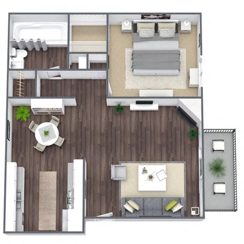 Floor plan for 1 bed, 1 bath, 700 sqft