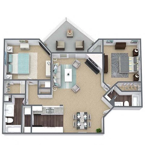 Floor plan for 2 beds, 2 baths, 980 sqft