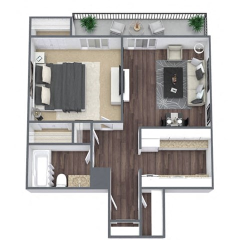 Floor plan for 1 bed, 1 bath, 680 sqft