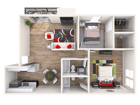 Floor plan for 2 beds, 2 baths, 1000 sqft