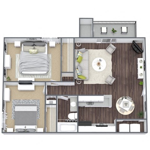 Floor plan for 2 beds, 1 bath, 840 sqft