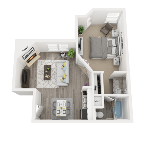 Floor plan for 1 bed, 1 bath