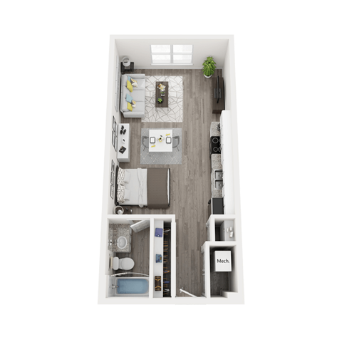 Floor plan for studio, 1 bath, 499 sqft
