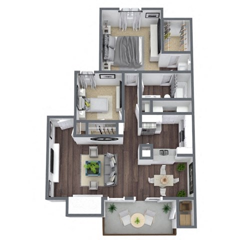Floor plan for 2 beds, 1 bath, 856 sqft