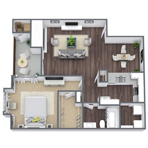 Floor plan for 1 bed, 1 bath, 716 sqft