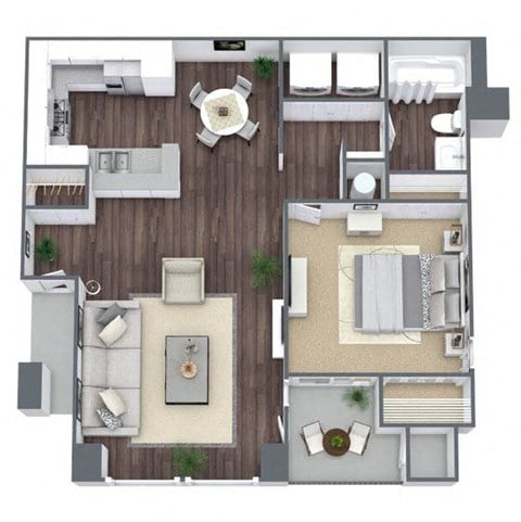 Floor plan for 1 bed, 1 bath, 718 sqft