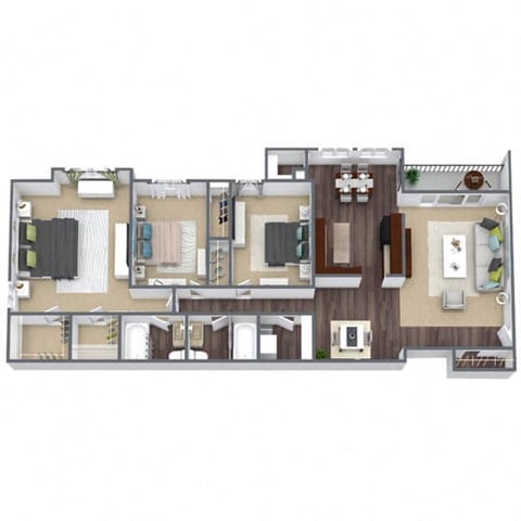 Floor plan for 3 beds, 2 baths, 1252 sqft