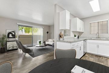 Phoenix apartment for rent - Model apartment dining room and kitchen, looking into the living room