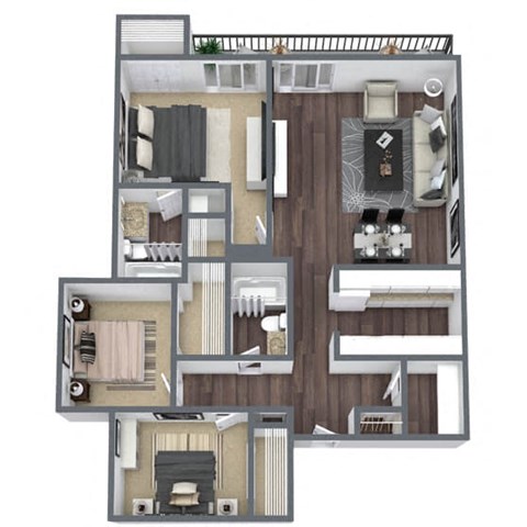 Floor plan for 3 beds, 2 baths, 1140 sqft
