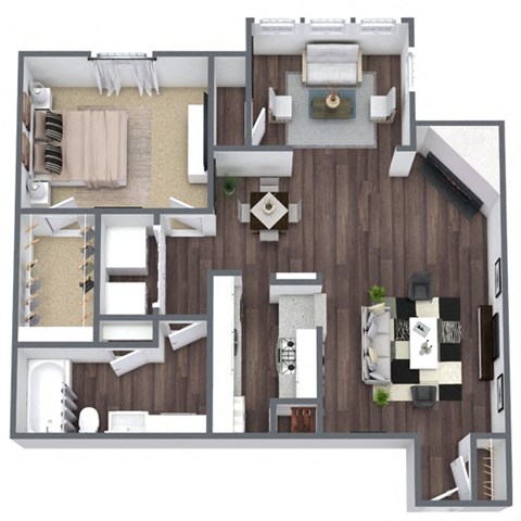 Floor plan for 1 bed, 1 bath, 818 sqft
