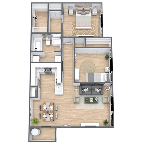 Floor plan for 2 beds, 1 bath, 900 sqft