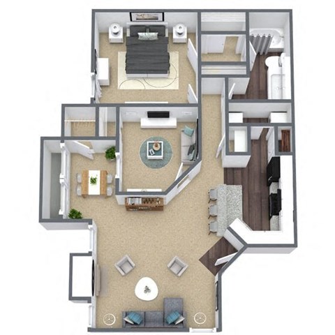 Floor plan for 1 bed, 1 bath, 908 sqft