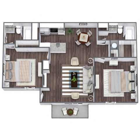 Floor plan for 2 beds, 2 baths, 903 sqft