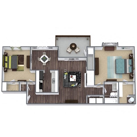 Floor plan for 1 bed, 1 bath, 878 sqft