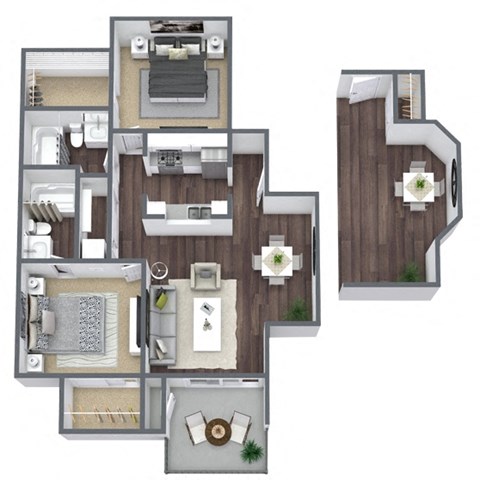Floor plan for 2 beds, 2 baths, 912 sqft