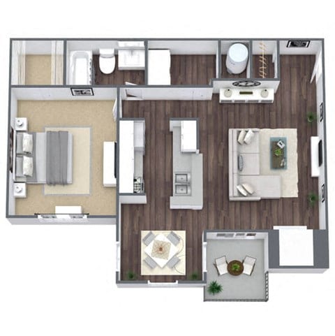 Floor plan for 1 bed, 1 bath, 680 sqft
